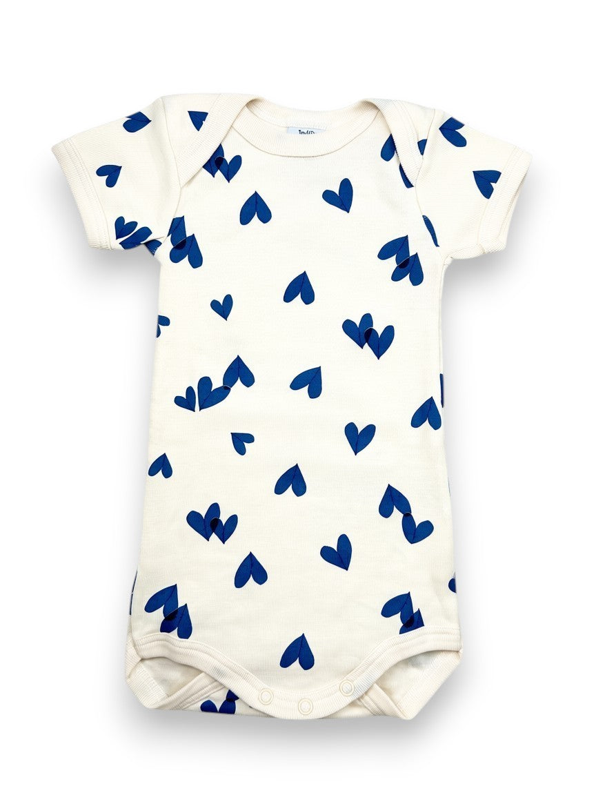 Body manches courtes à cœurs bleus 3 mois