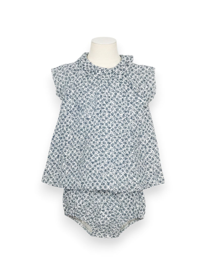 Ensemble robe bloomer gaze de coton fleurie 6 mois
