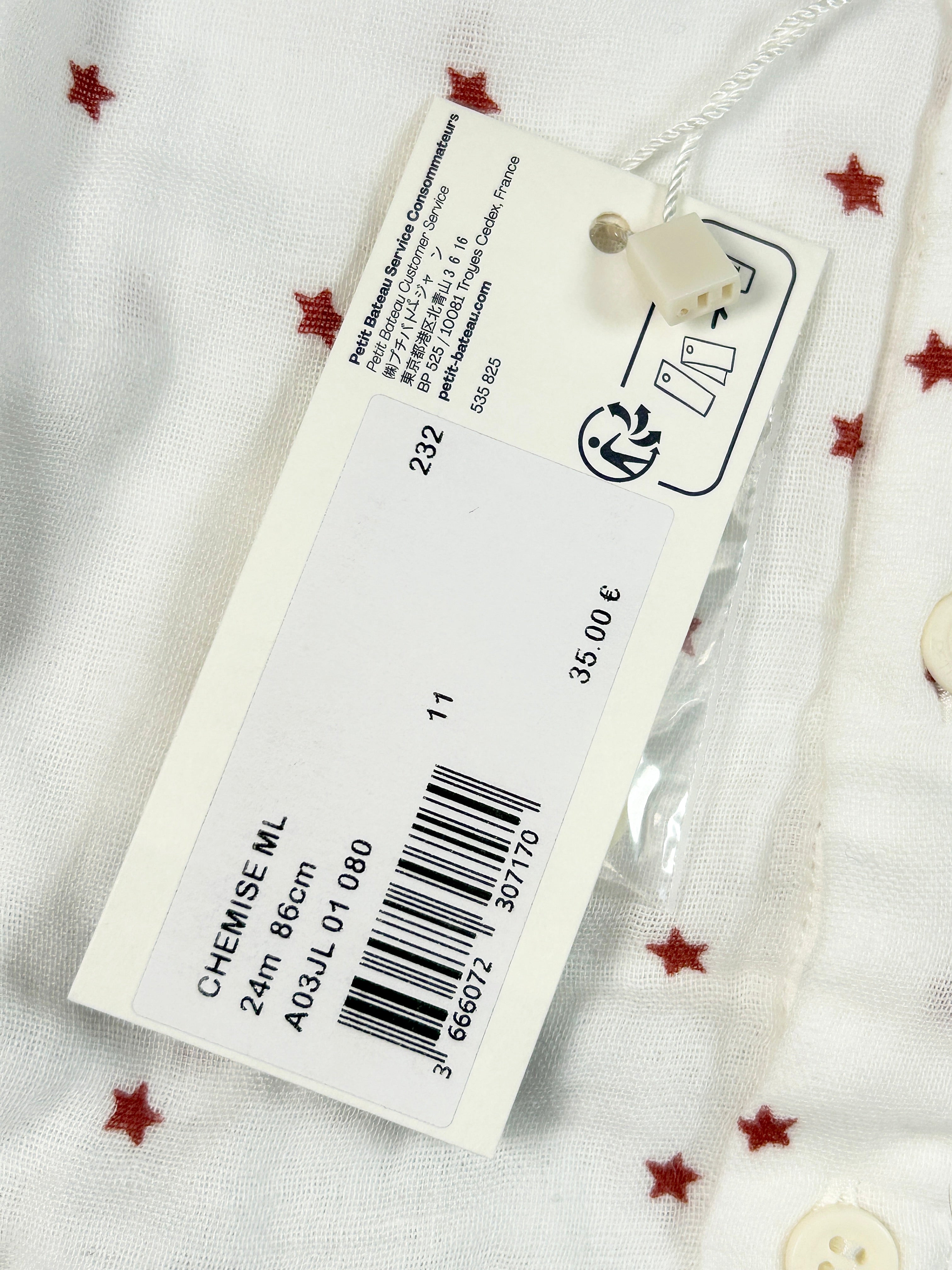 Chemise gaze de coton étoiles 24 mois