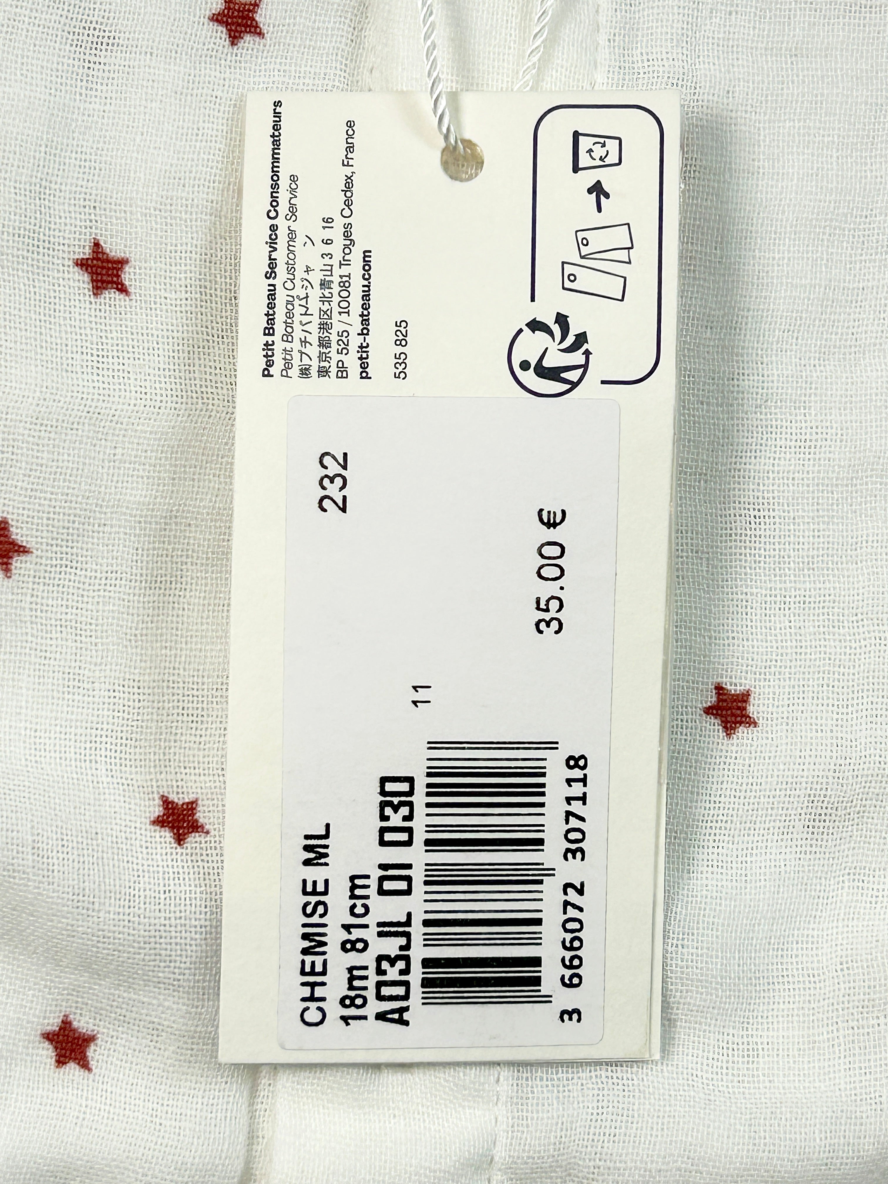 Chemise gaze de coton étoiles 18 mois