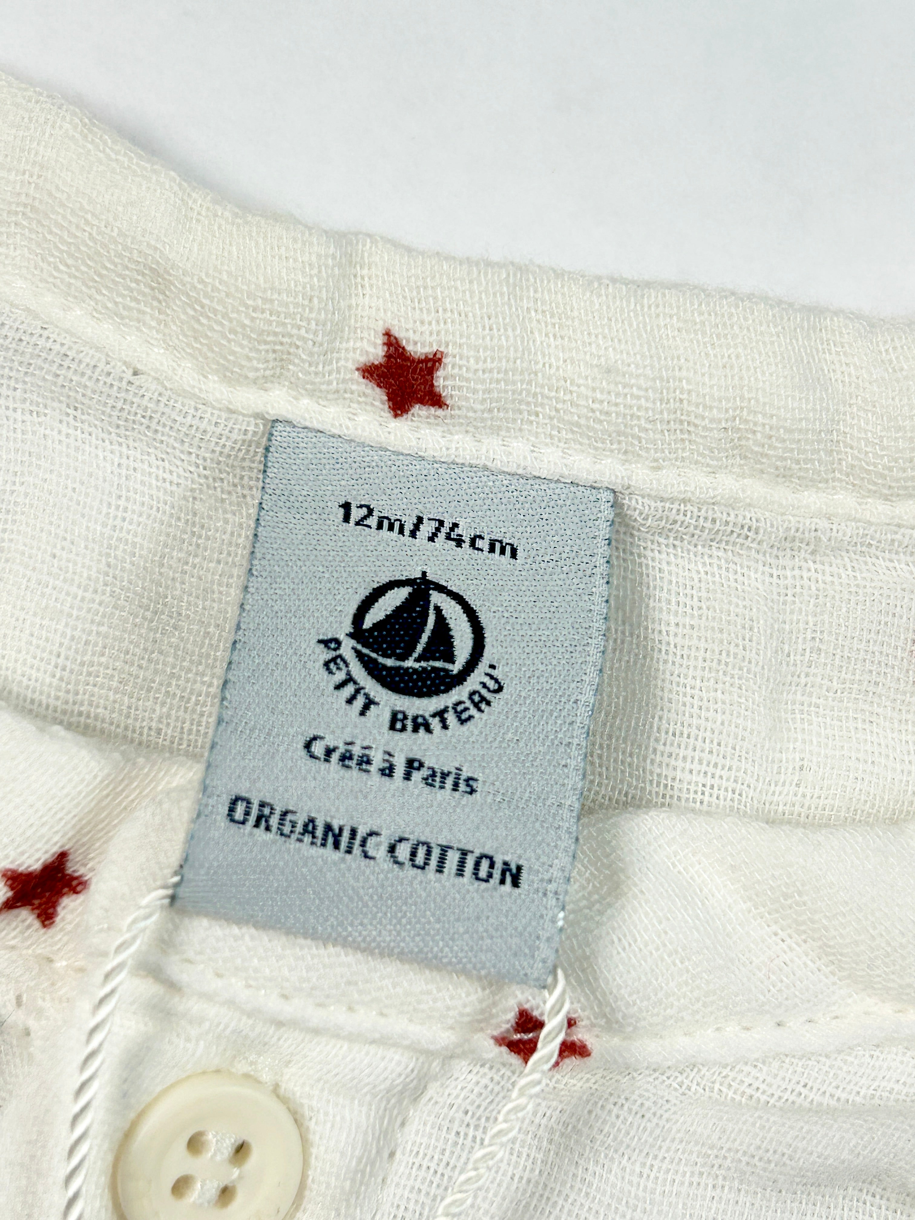 Chemise gaze de coton étoiles 12 mois