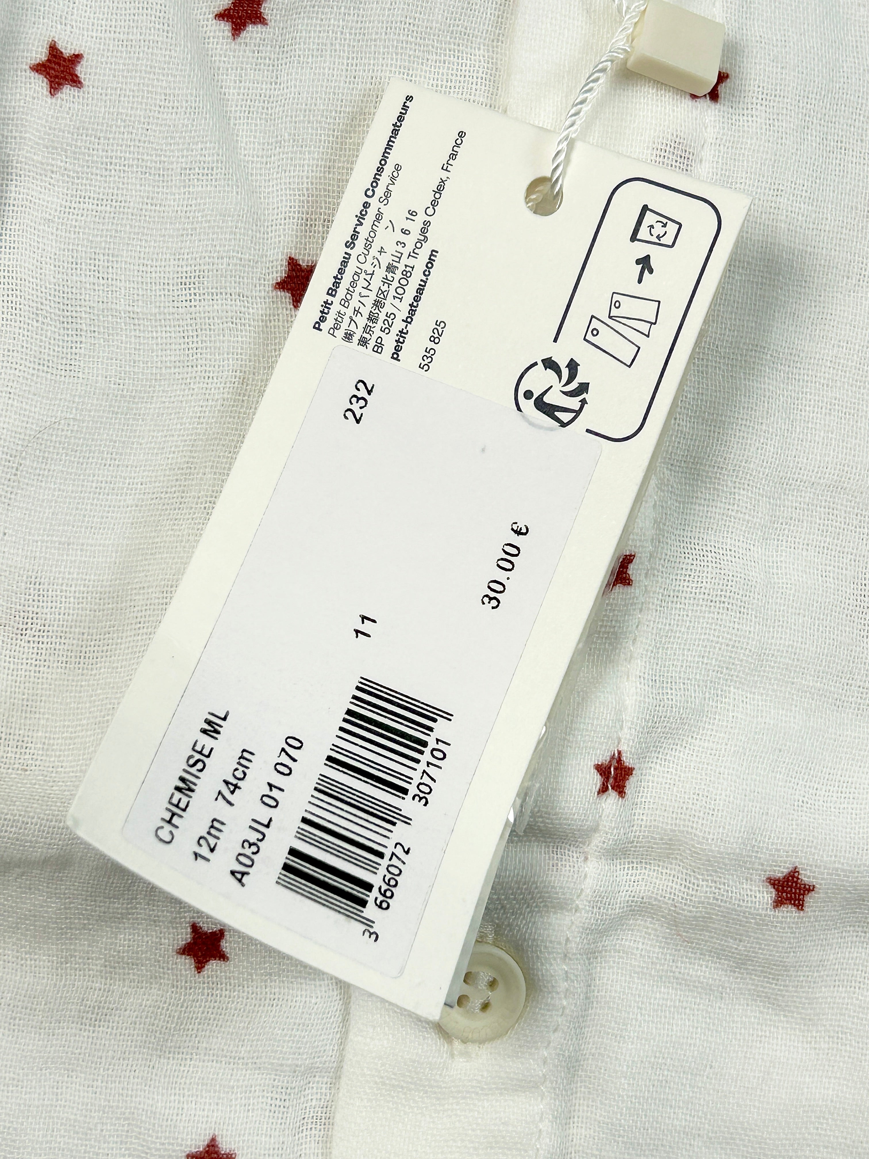 Chemise gaze de coton étoiles 12 mois