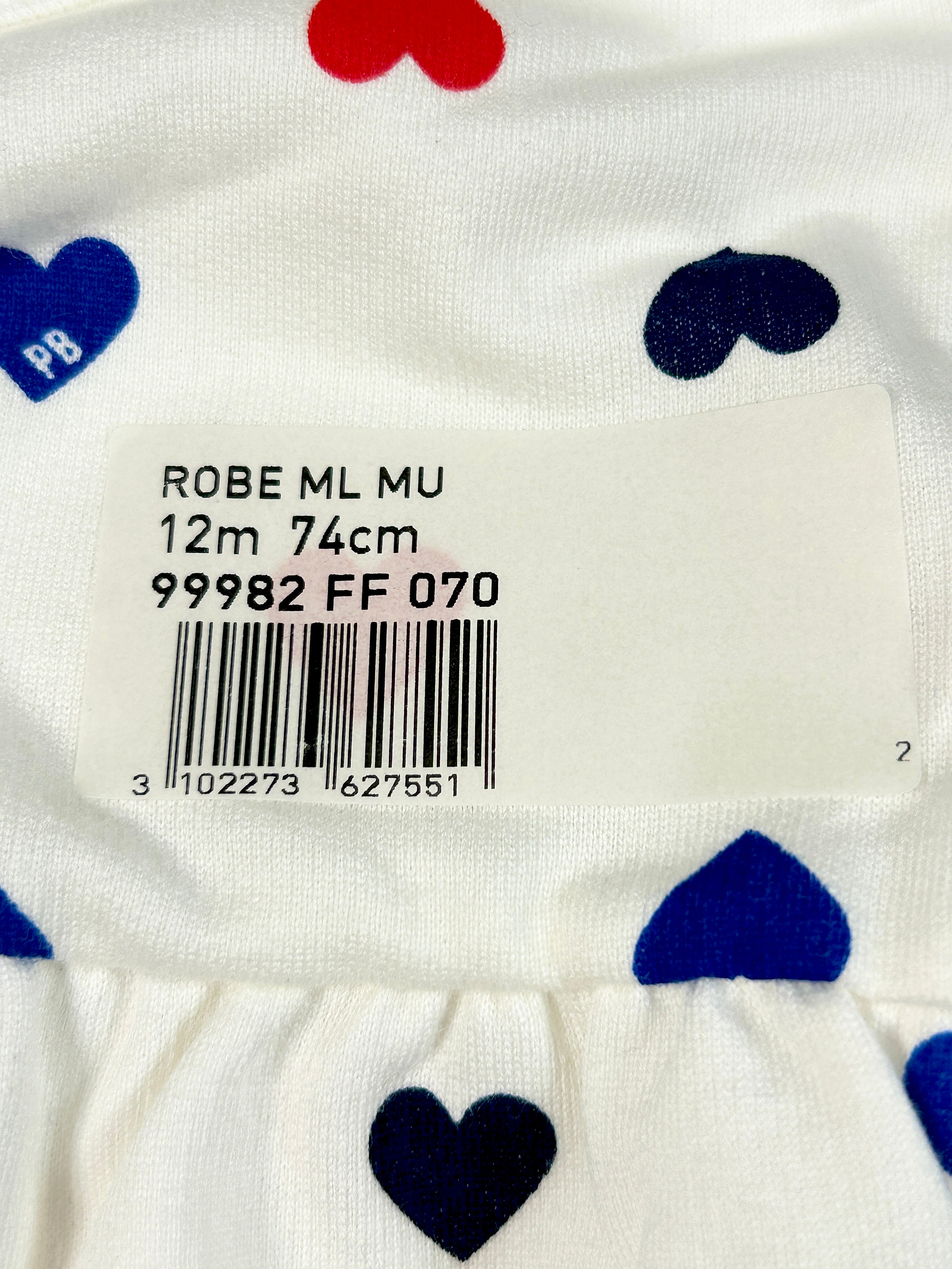 Robe manches longues coeurs 12 mois