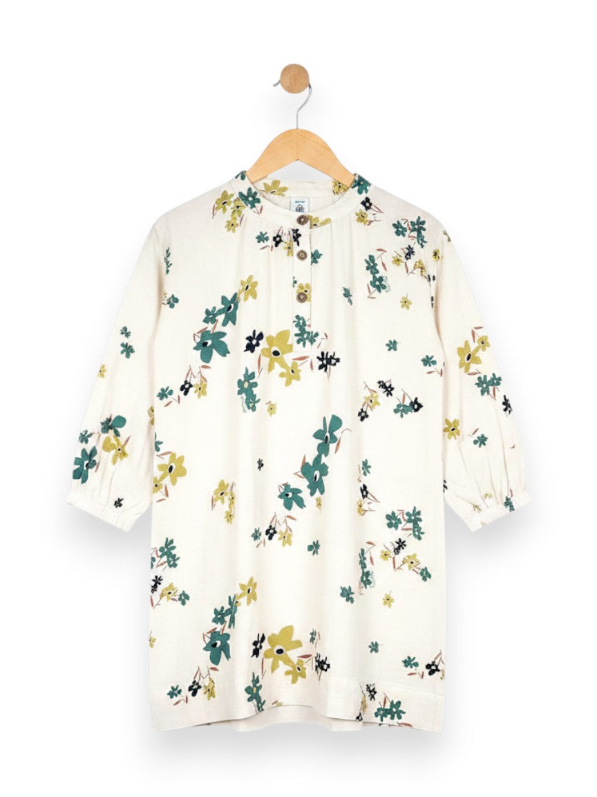 Robe manches longues gaze de coton fleurie 6 ans
