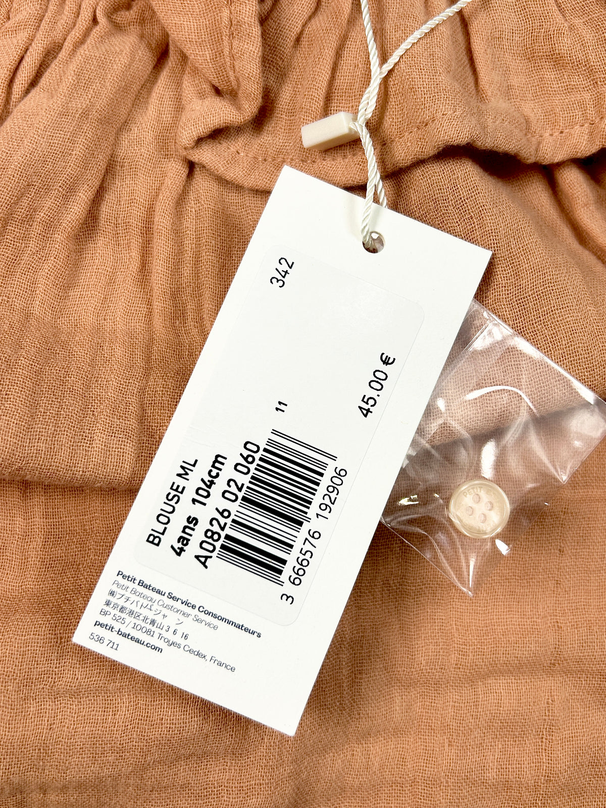 Blouse manches longues gaze de coton 4 ans